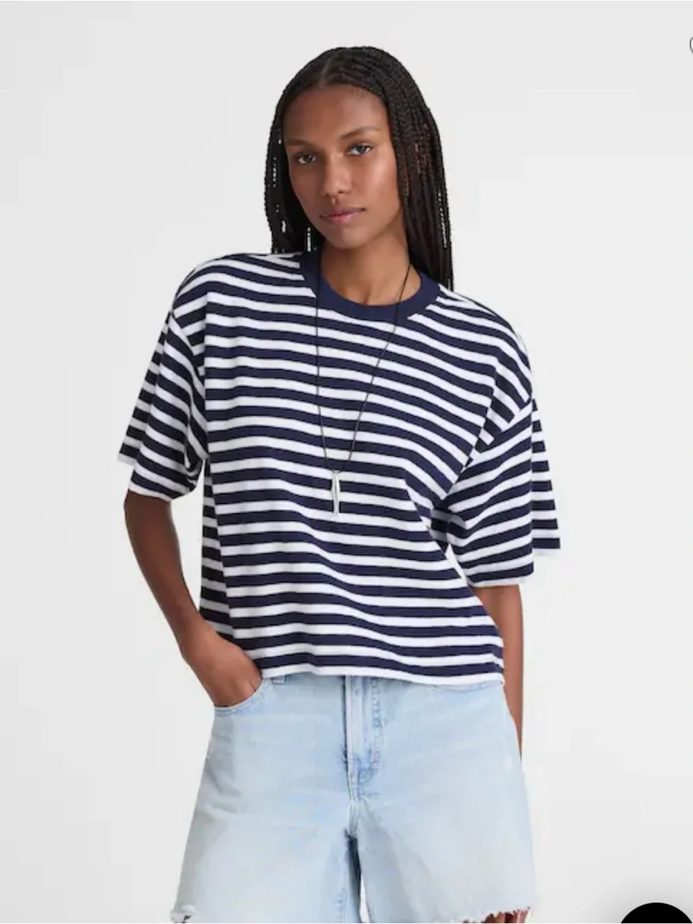 Madewell Navy & White Striped Boxy Tee - Picture 1 of 6